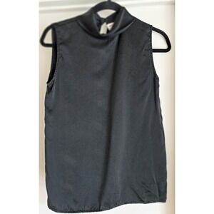 Vintage Jack Mulqueen Women's Blouse S Black Silk Sleeveless Luxury Old Money